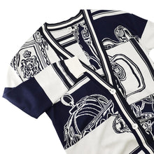 Load image into Gallery viewer, HERMES EN DESORDRE FINESSE BRIDE DE GALA Cardigan Size 40 White/Navy4E2727D6 Silk95% Nylon4% Polyurethane1%