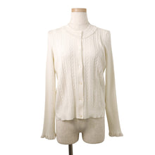 Load image into Gallery viewer, HERMES Long-sleeved cardigan with ruffle detail Size 40 Blanc Naturel6E2738DI Silk50% Cotton38% Nylon9% Elastine3%