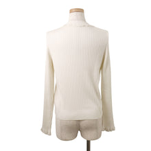 Load image into Gallery viewer, HERMES Long-sleeved cardigan with ruffle detail Size 40 Blanc Naturel6E2738DI Silk50% Cotton38% Nylon9% Elastine3%