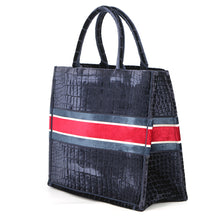 Load image into Gallery viewer, Dior Book Tote Bag (Fake Crocodile) Navy/Red/White suede Size Large