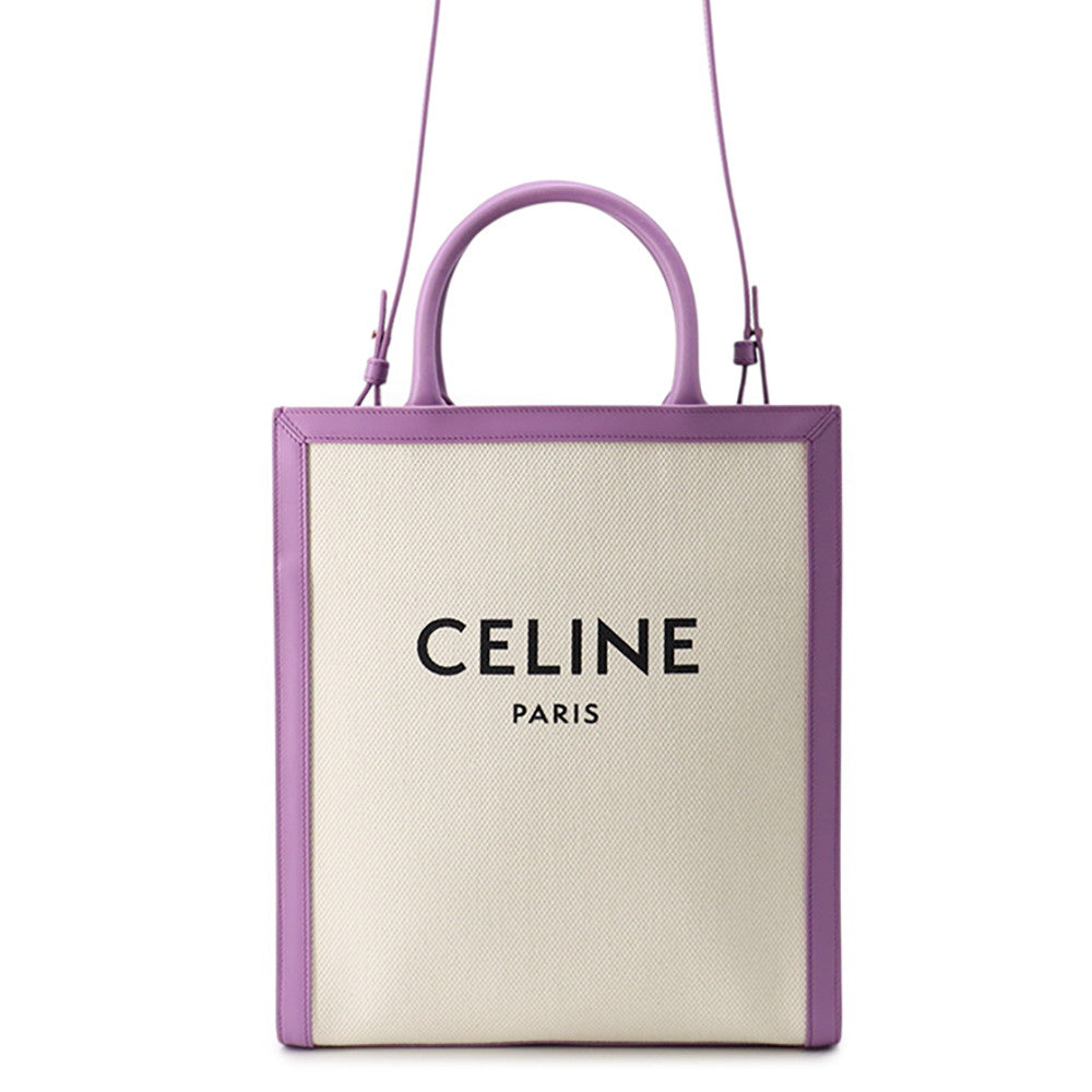CELINE Vertical Cabas Natural/Purple192082 Canvas Leather Size