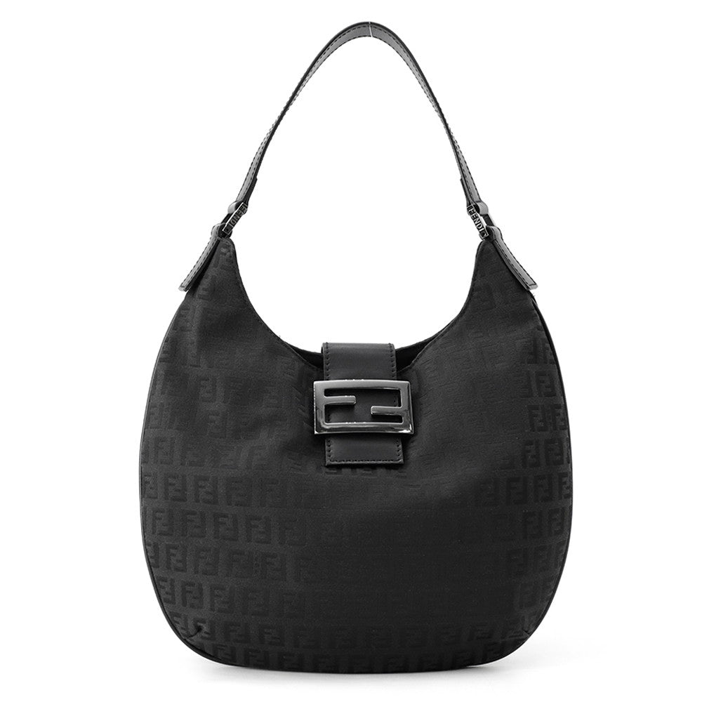 FENDI Zucchino One Shoulder Bag Black Canvas Leather– GALLERY RARE