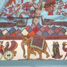 将图像加载到图库查看器中,HERMES Carre Fantaisies Indiennes (Enchanting India) Size 90 Blue/Multicolor Cashmere65% Silk35%