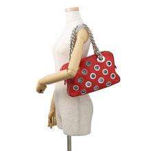将图像加载到图库查看器中,PRADA Perforated Chain Handbag Red1BB017 Leather