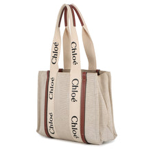 Load image into Gallery viewer, Chloe Woody Tote Bag White/BrownCHC22AS383I2690U Canvas Calf Leather