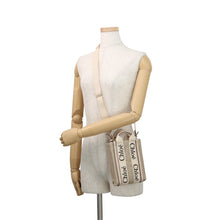 将图像加载到图库查看器中,Chloe Woody North South Tote 2WAY Handbag Beige/CementPinkCHC24AP243I266J5 Canvas Calf Leather Size Mini