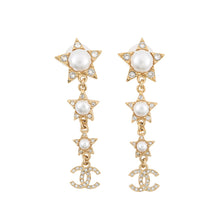Load image into Gallery viewer, CHANEL Star motif long earrings Gold Gold Plated Faux Pearl Rhinestone