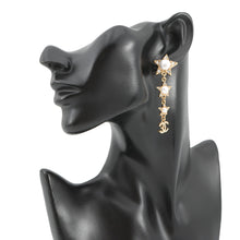 Load image into Gallery viewer, CHANEL Star motif long earrings Gold Gold Plated Faux Pearl Rhinestone