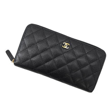 将图像加载到图库查看器中,CHANEL Matelasse Classic Long Zip Wallet BlackA50097 Caviar Leather