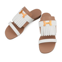 将图像加载到图库查看器中,HERMES Koralia Sandals Brown/White Leather Size 36