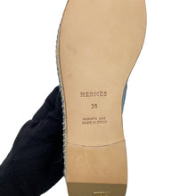 Load image into Gallery viewer, HERMES Trip Espadrille Shoes Light Blue Denim Straw Size 36