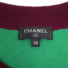 Load image into Gallery viewer, CHANEL CC Logo Knit Sweater Size 38 Bordeaux/GreenP70525 Cashmere 97%, Elastin 3%