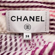 将图像加载到图库查看器中,CHANEL Viscose CC Logo Button All-Over Print Shirt Size 38 White/Pink/PurpleP75476 Viscose 64% Silk 36%