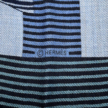 Load image into Gallery viewer, HERMES Carre H Cheval a la Couverture Horse Blanket Spiral Size 100 Ciel / Blue Marine / CeladonH104277T Cashmere70% Silk30%