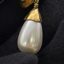 Load image into Gallery viewer, CHANEL CC Logo Swing Earrings Black Gold Plated Rhinestone Faux Pearl