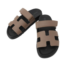 Load image into Gallery viewer, HERMES Shipley Sandals Etoupe/Black Epsom Rubber Size 37