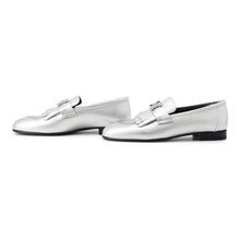 将图像加载到图库查看器中,HERMES Mocassins Royale Gris Argent Chevre Metallize Size 36