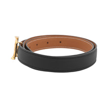 将图像加载到图库查看器中,HERMES KohlBaroque Belt Size 31.5" Black/Gold Epsom Box Calf Leather