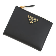 将图像加载到图库查看器中,PRADA Triangle Logo Compact Wallet Black1ML050 Leather