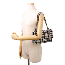 Load image into Gallery viewer, CHANEL Matelasse Double Flap Chain Shoulder Bag Black/WhiteA01112 Tweed Size 25