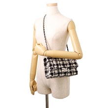 Load image into Gallery viewer, CHANEL Matelasse Double Flap Chain Shoulder Bag Black/WhiteA01112 Tweed Size 25