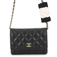 将图像加载到图库查看器中,CHANEL Matelasse Camellia Ribbon Chain Wallet BlackAP1649 Lambskin