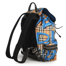 将图像加载到图库查看器中,BURBERRY Check Pattern Graffiti Backpack Blue/Antique yellow4076962 Nylon Leather