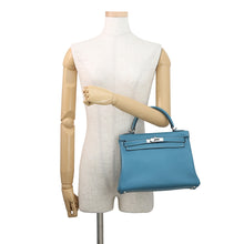 将图像加载到图库查看器中,HERMES Kelly Retourne Blue Jean Evergrain Size 28