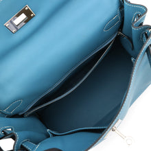 将图像加载到图库查看器中,HERMES Kelly Retourne Blue Jean Evergrain Size 28