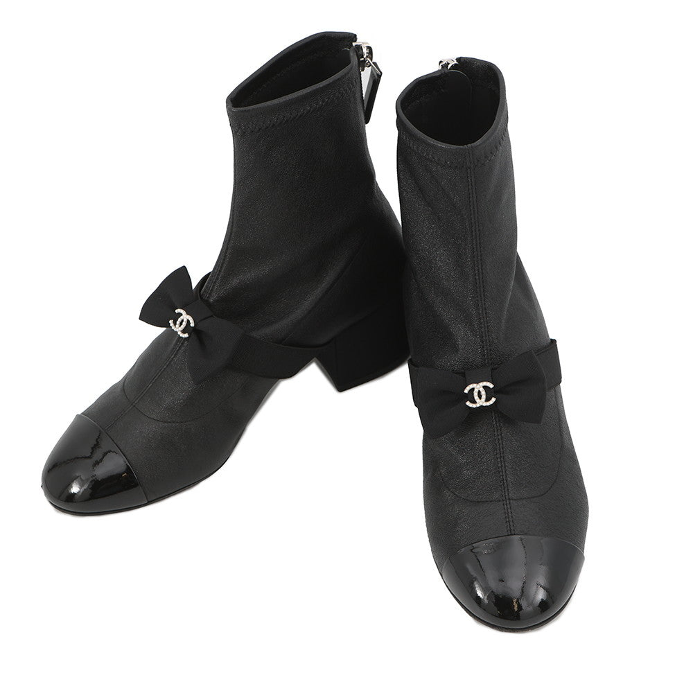 CHANEL Short boots with ribbon and CC logo BlackG40099 Leather
