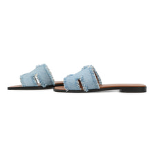 将图像加载到图库查看器中,HERMES Oran Sandals Blue Claire Denim Size 36