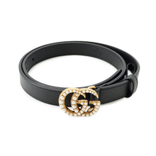 将图像加载到图库查看器中,GUCCI GG Marmont Belt Size 75 Black476342 Leather Faux Pearl