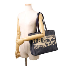 Load image into Gallery viewer, Ferragamo Logo 2-Way Denim Tote Bag Blue Cotton