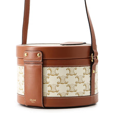 Load image into Gallery viewer, CELINE Triomphe Tambour Shoulder Bag White/Brown195192 PVC Leather Size Medium