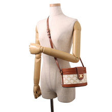 Load image into Gallery viewer, CELINE Triomphe Tambour Shoulder Bag White/Brown195192 PVC Leather Size Medium