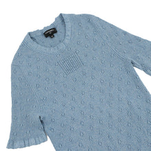 Load image into Gallery viewer, CHANEL CC Logo Short-Sleeve Ribbed Knit Sweater Size 38 BlueP79244 Cotton 98% Polyamide 1% Polyurethane 1%