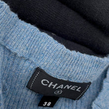 Load image into Gallery viewer, CHANEL CC Logo Short-Sleeve Ribbed Knit Sweater Size 38 BlueP79244 Cotton 98% Polyamide 1% Polyurethane 1%