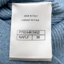 Load image into Gallery viewer, CHANEL CC Logo Short-Sleeve Ribbed Knit Sweater Size 38 BlueP79244 Cotton 98% Polyamide 1% Polyurethane 1%