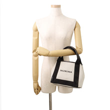 Load image into Gallery viewer, BALENCIAGA Navy Kabas White/Black390346 Canvas Leather Size XS
