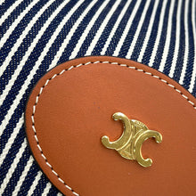 将图像加载到图库查看器中,CELINE Square Cabas Stripe Tote Bag Navy/Tan192802CHD.07AT Canvas Calf Leather