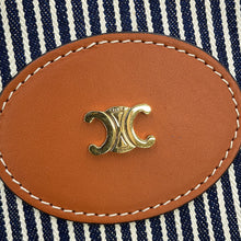 将图像加载到图库查看器中,CELINE Square Cabas Stripe Tote Bag Navy/Tan192802CHD.07AT Canvas Calf Leather