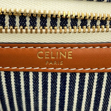将图像加载到图库查看器中,CELINE Square Cabas Stripe Tote Bag Navy/Tan192802CHD.07AT Canvas Calf Leather