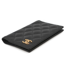 Load image into Gallery viewer, CHANEL CC Logo Passport Case Black Caviar Leather Rhinestone