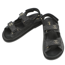 将图像加载到图库查看器中,CHANEL CC Logo Matelasse Sandals BlackG35927 Leather Size 38 C