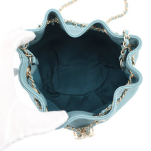 Load image into Gallery viewer, CHANEL Drawstring Drawstring Bag Matelasse ChainShoulder Light Blue Leather Size Mini