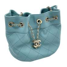 Load image into Gallery viewer, CHANEL Drawstring Drawstring Bag Matelasse ChainShoulder Light Blue Leather Size Mini