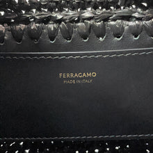 Load image into Gallery viewer, Ferragamo Hug Handbag Black219397 774168 Calf Leather RaffiaFabric Size XS
