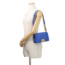 Load image into Gallery viewer, CHANEL Chevron Boy Chanel ChainShoulder BlueA67085 Lambskin Size Small