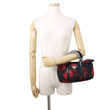 将图像加载到图库查看器中,PRADA Flower motif 2-way tote bag Black/Red Nylon Leather