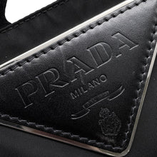 将图像加载到图库查看器中,PRADA Logo Tote Bag Black Nylon Leather